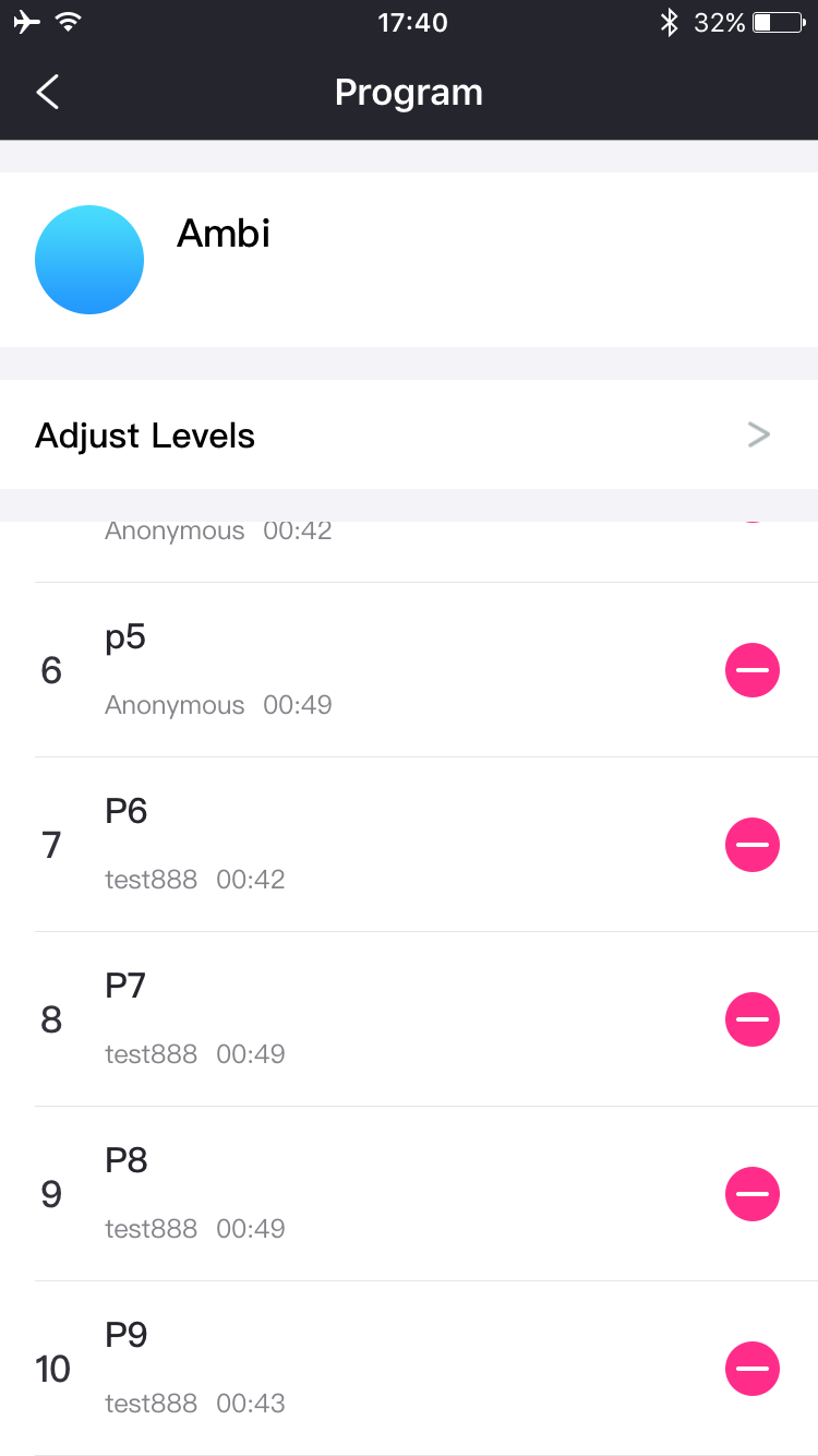 Lovense Remote -appens skærmbillede op til 10 programmeringsmønstre