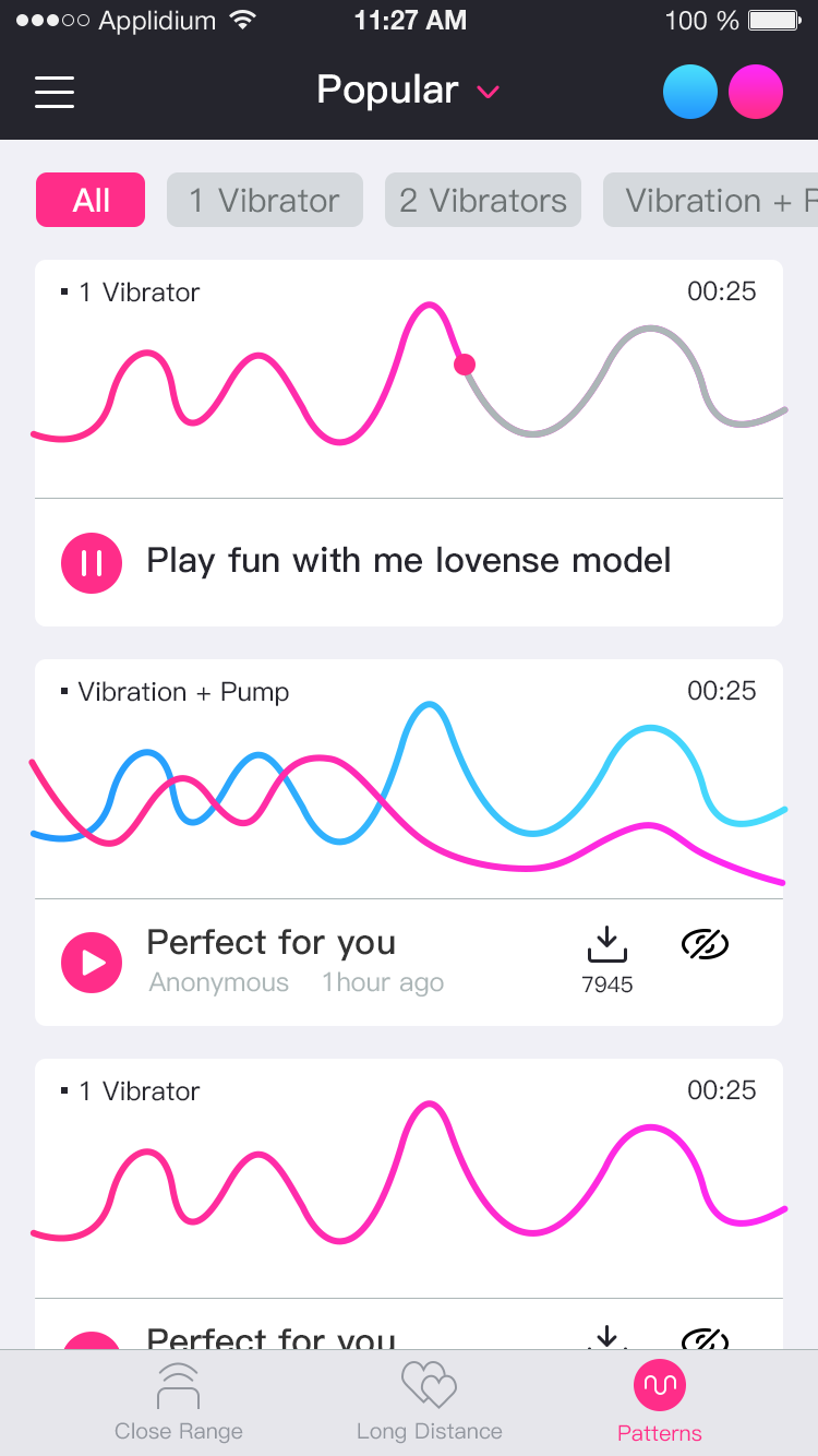 Lovense Remote -appens skærmbillede create unlimited patterns.